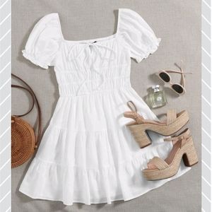 Puff Sleeve Tiered Hem Milkmaid Dress 3x